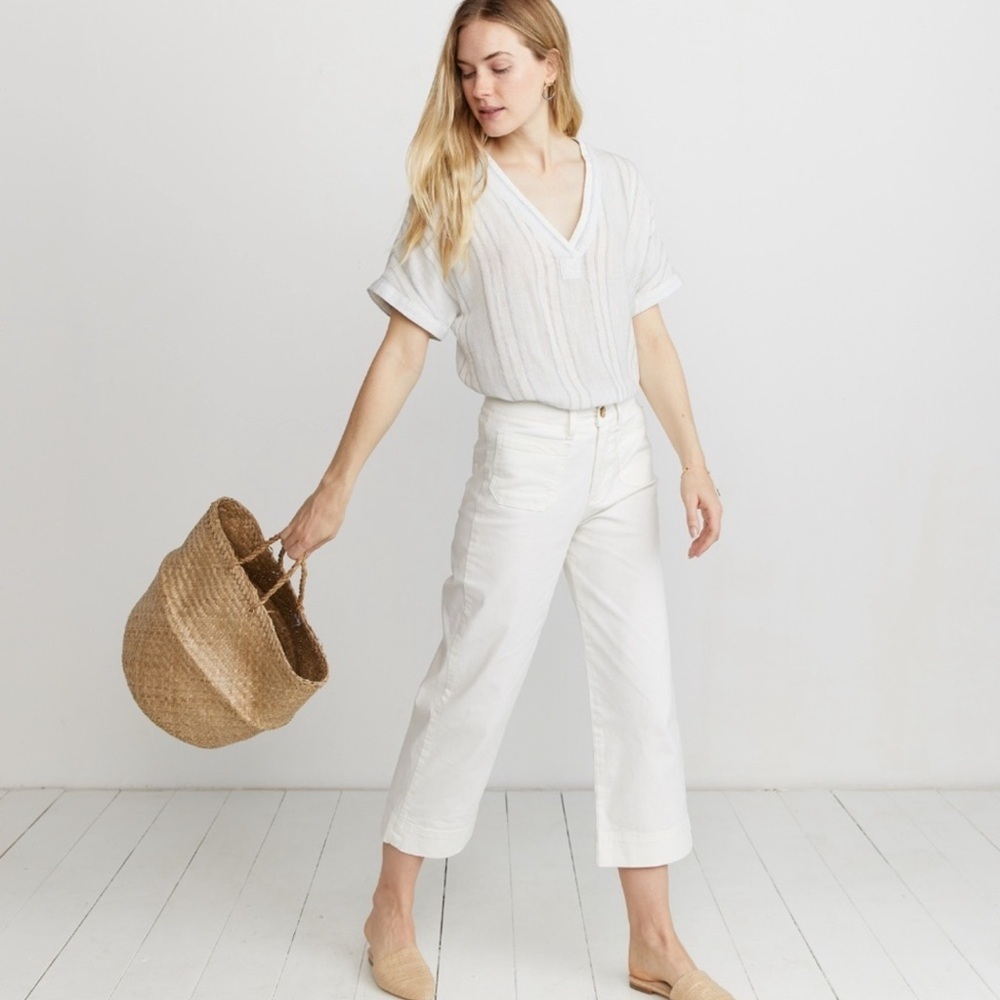 MARINE LAYER Bali Linen Striped Vneck Top Shirt